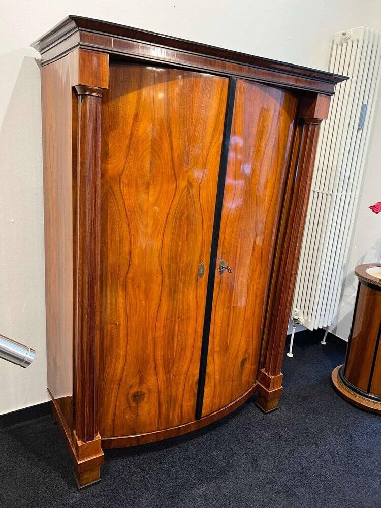 Biedermeier Armoire, Walnut Veneer, Full Columns, Austria/Vienna around 1825
