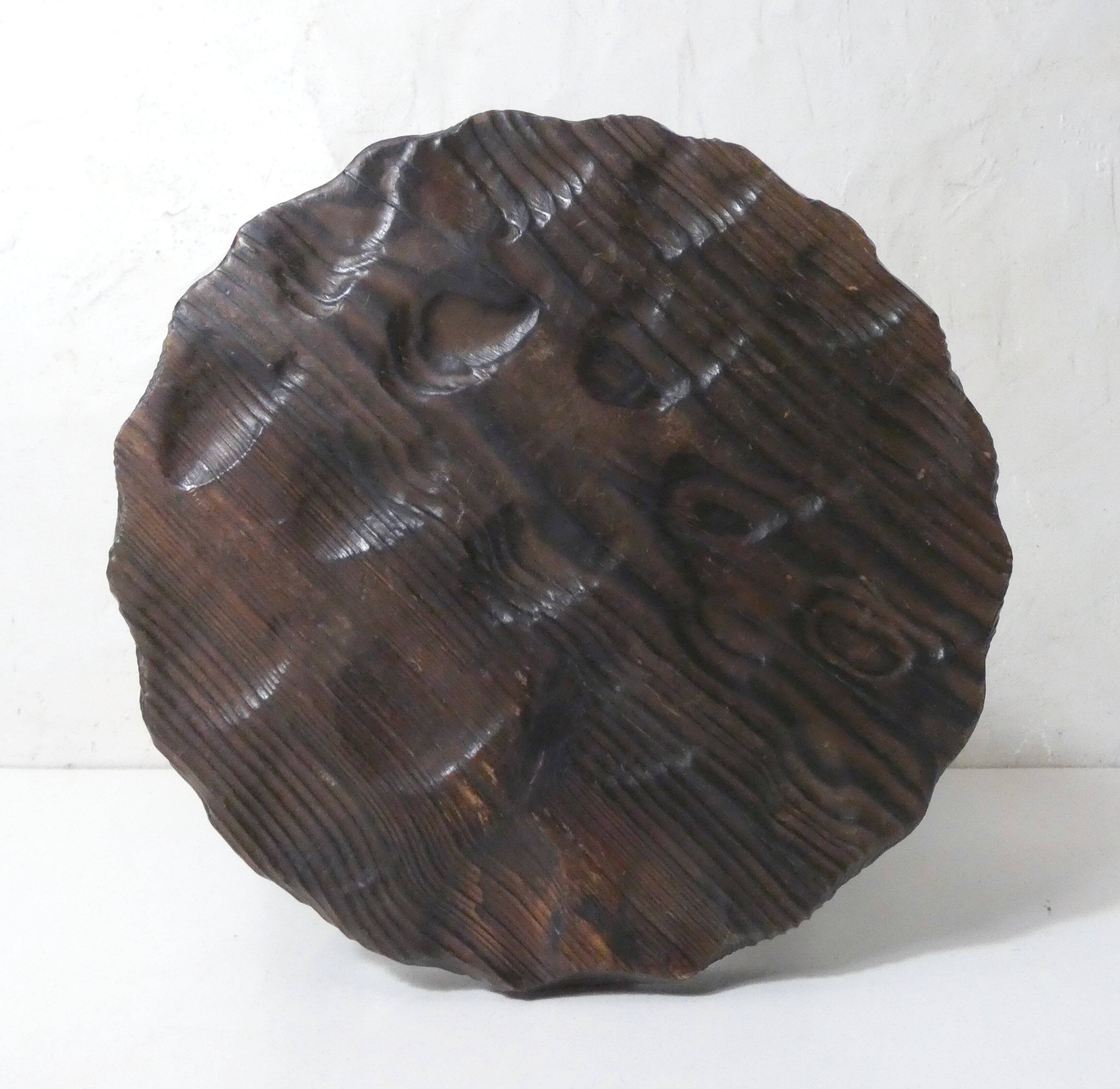vintage brutalist solid oak tripod stool