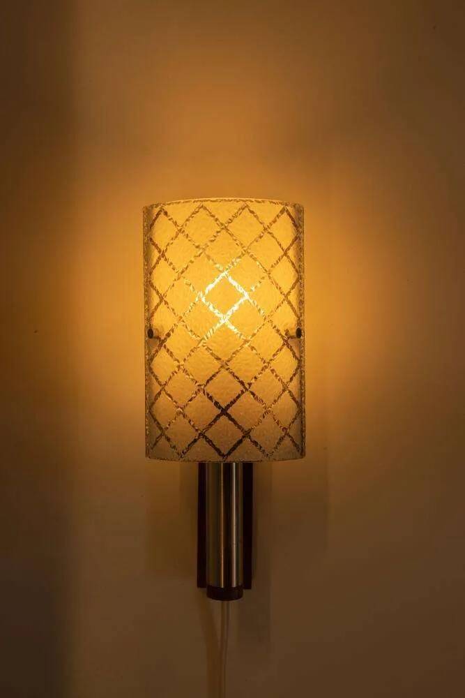 Vintage 1960s wall light, milk glass and bohemian teak.