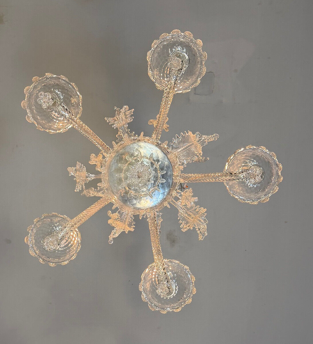 Venetian lustre in colourless Murano glass, circa 1950.