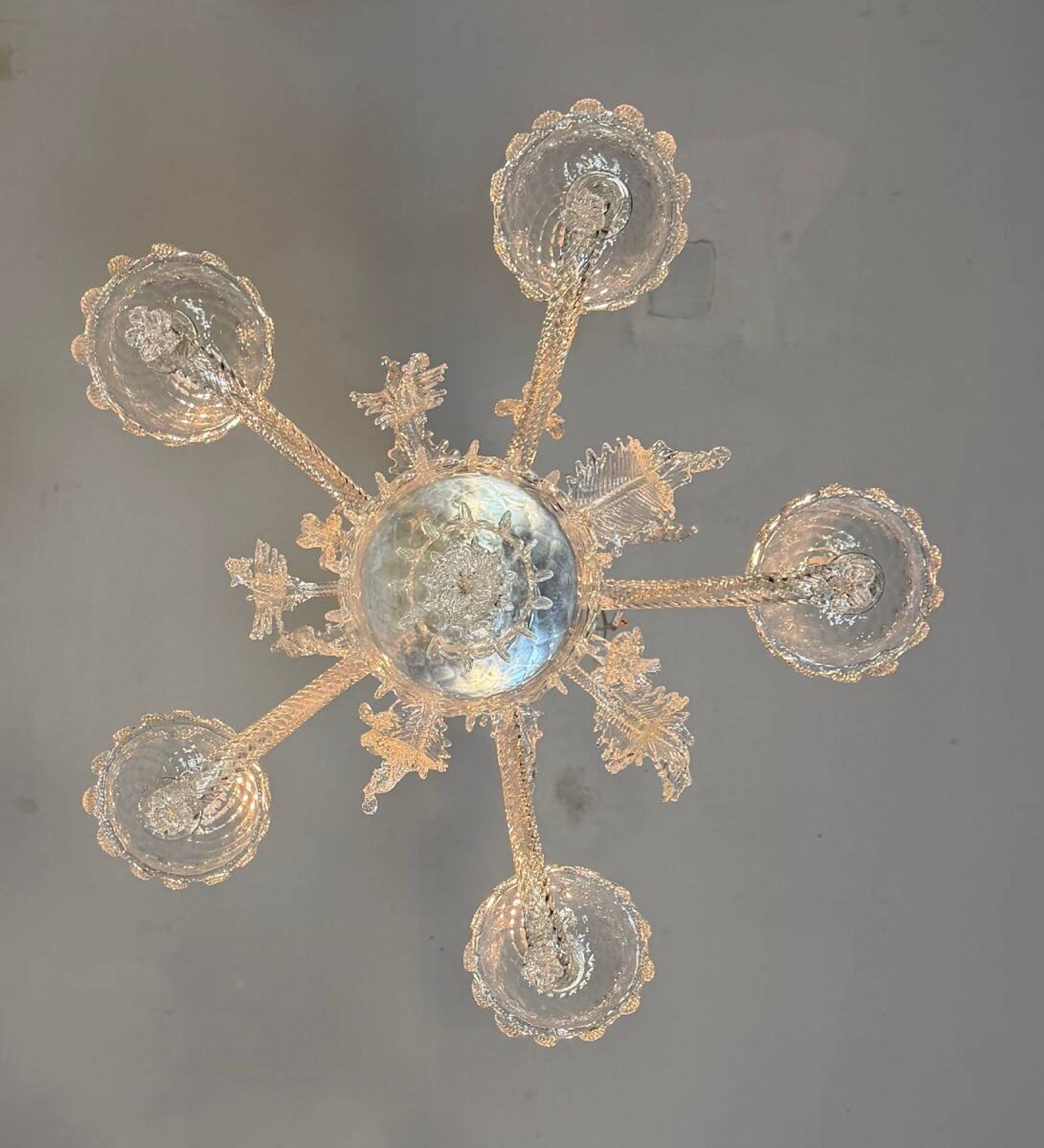 Venetian lustre in colourless Murano glass, circa 1950.