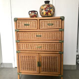 Vintage natural rattan chest of drawers 80s