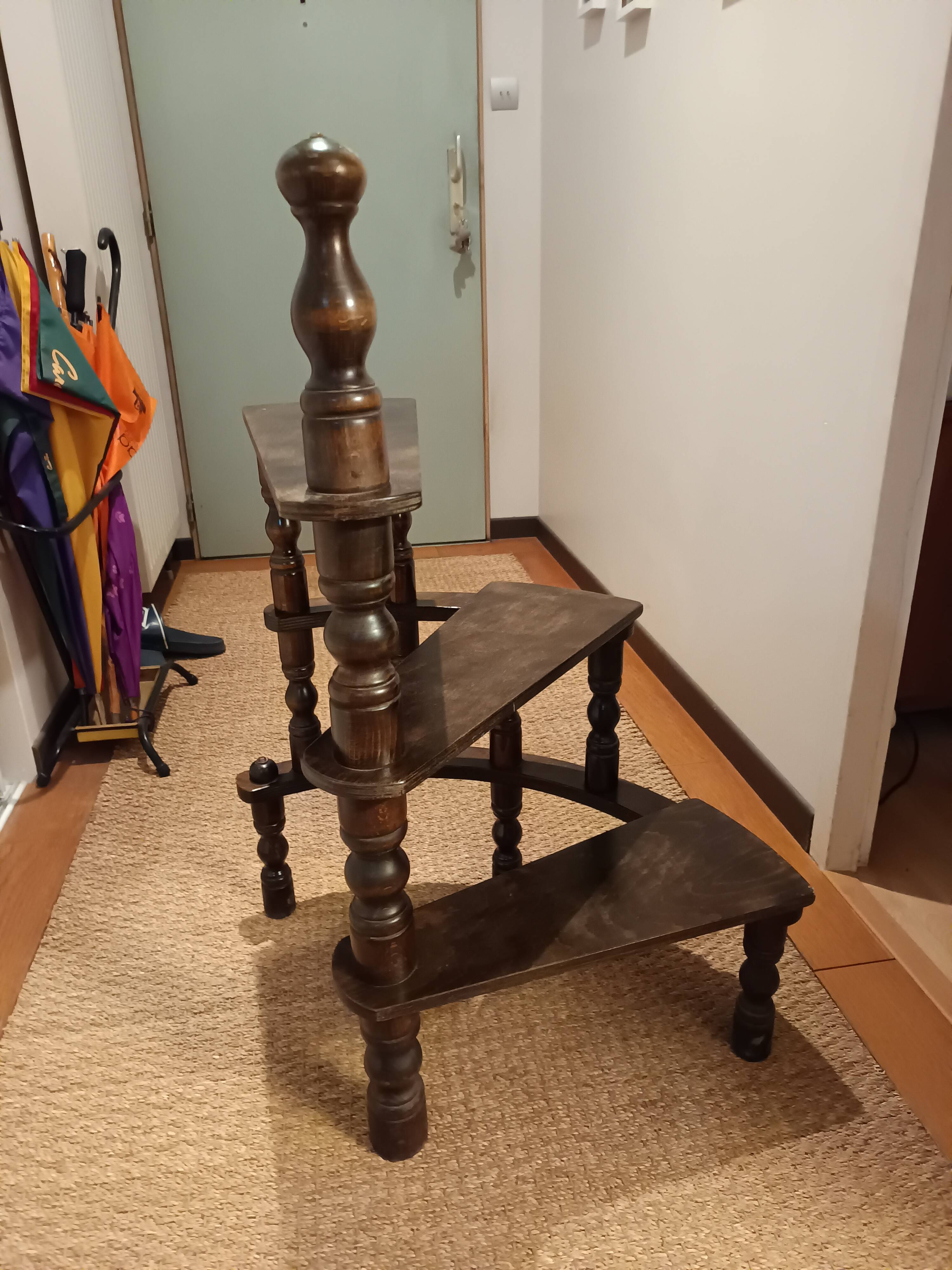 old turned wooden library staircase