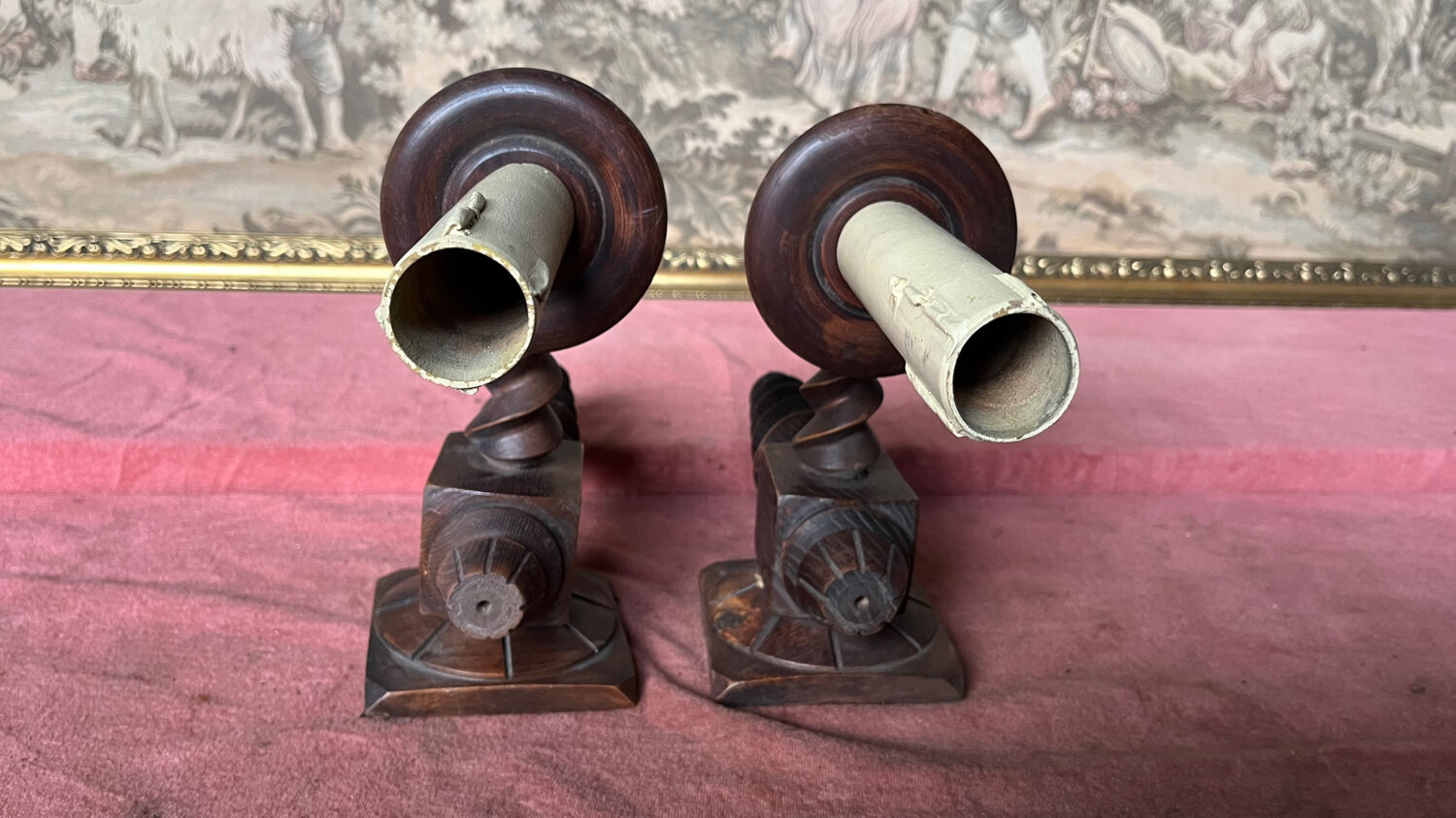 Pair of wood sconces turned 50s