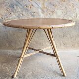 Salon, fauteuil et table en rotin 1960's
