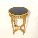 Napoleon III Pedestal Table (late 19th C.) Gilded and Carved Wood with Modern Black Top