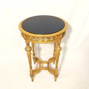 Napoleon III Pedestal Table (late 19th C.) Gilded and Carved Wood with Modern Black Top