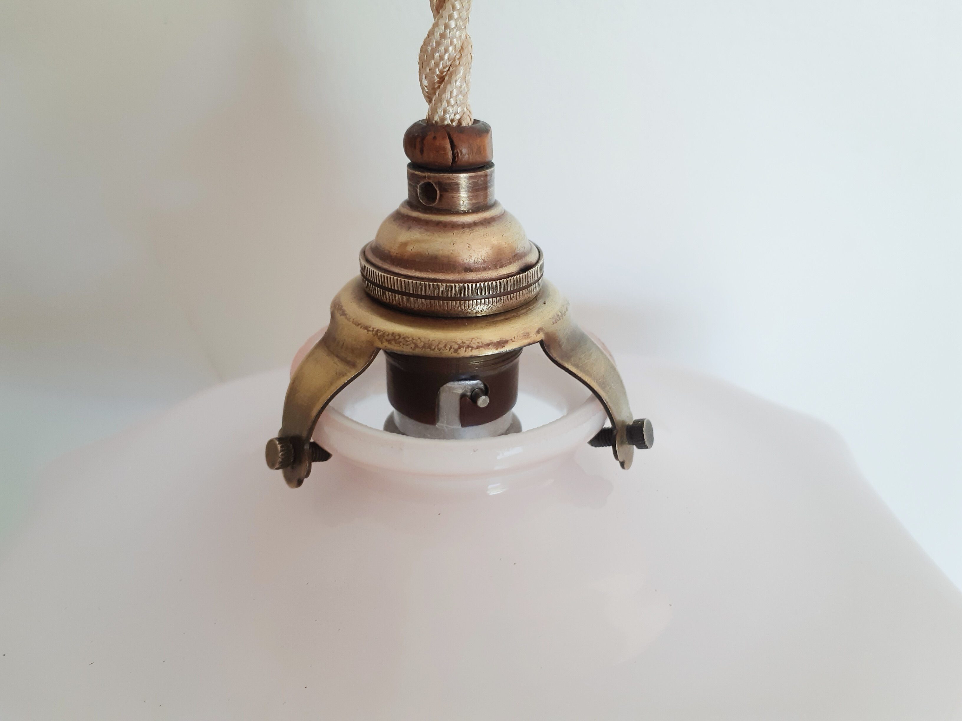 Vintage pastel pink and white glass luminaire, petticoat shape