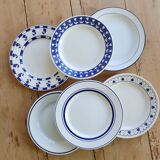 6 vintage mismatched blue and white earthenware dessert plates - Cutie Lot