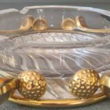 Lancel crystal ashtray with gold golf pattern