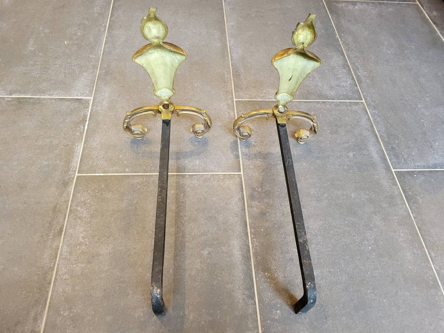 Gilded bronze andirons
