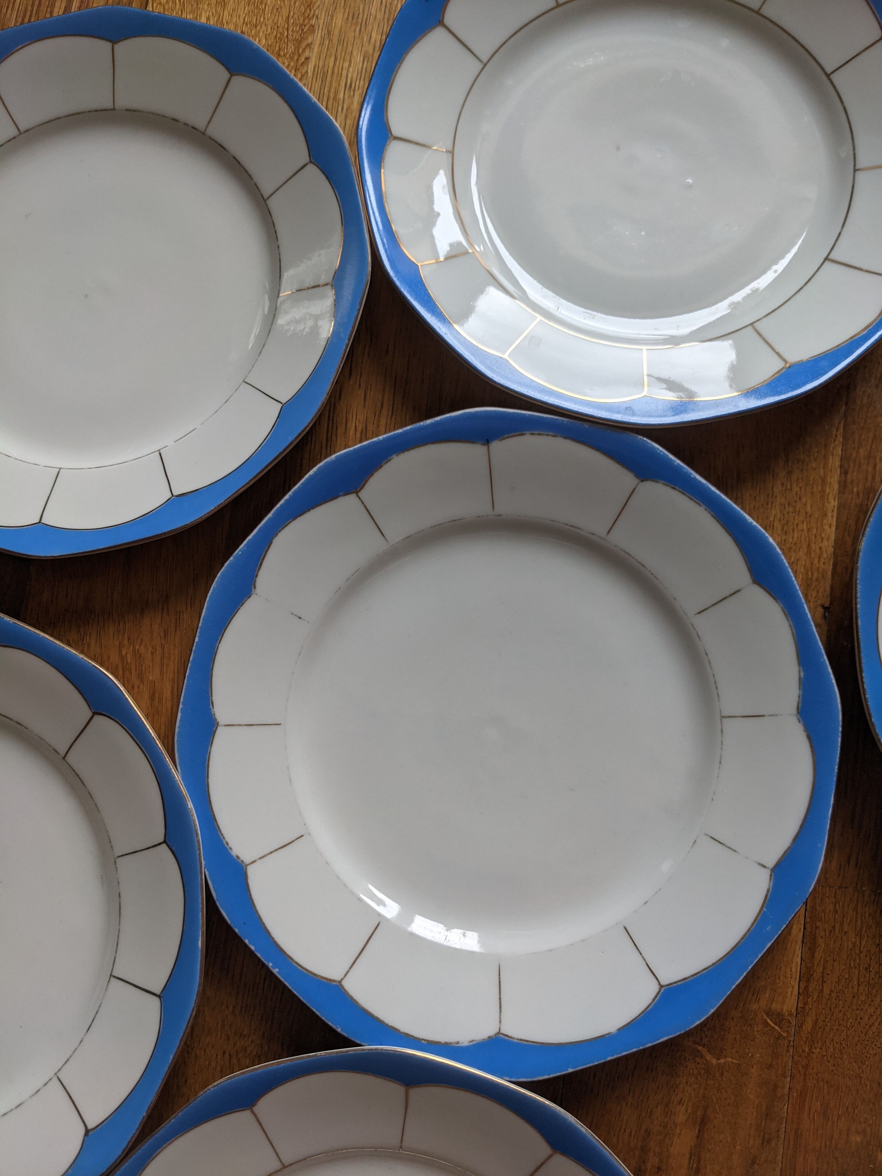7 Vintage plates with golden blue porcelain dessert