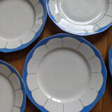 Set de 7 assiettes vintage anciennes à dessert  bleu doré porcelaine
