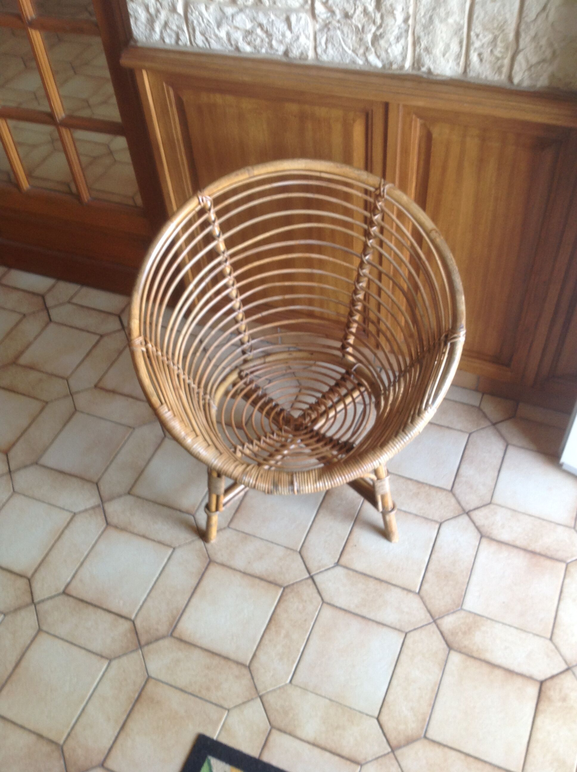 Vintage shell rattan armchair
