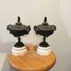 Bronze fireplace garnitures with marble base depicting leaves.