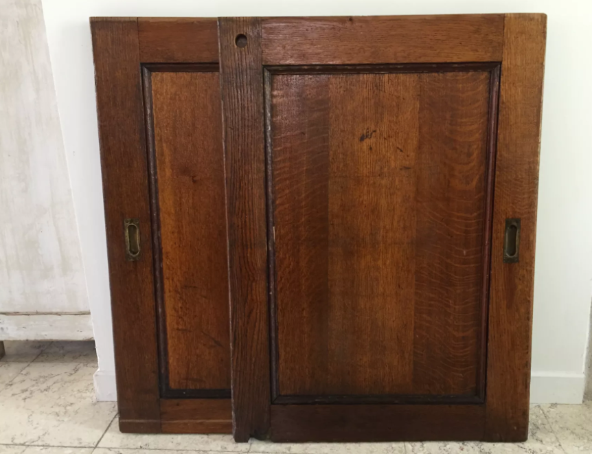 Pair of vintage oak sliding doors
