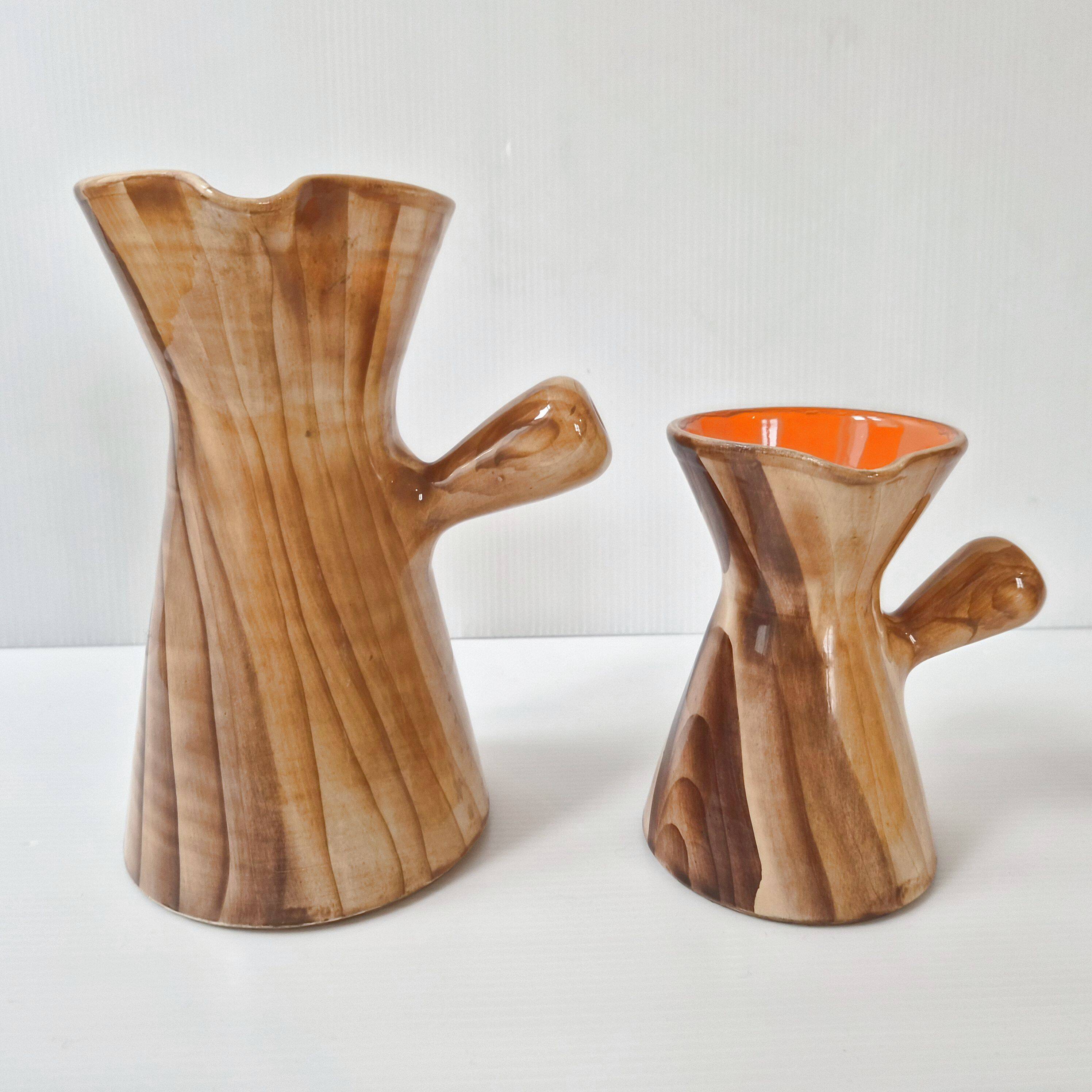 Ceramic coffee service faux-wood Vallauris 1960