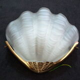 Wall lamp shell art deco in bronze and thick frost glass