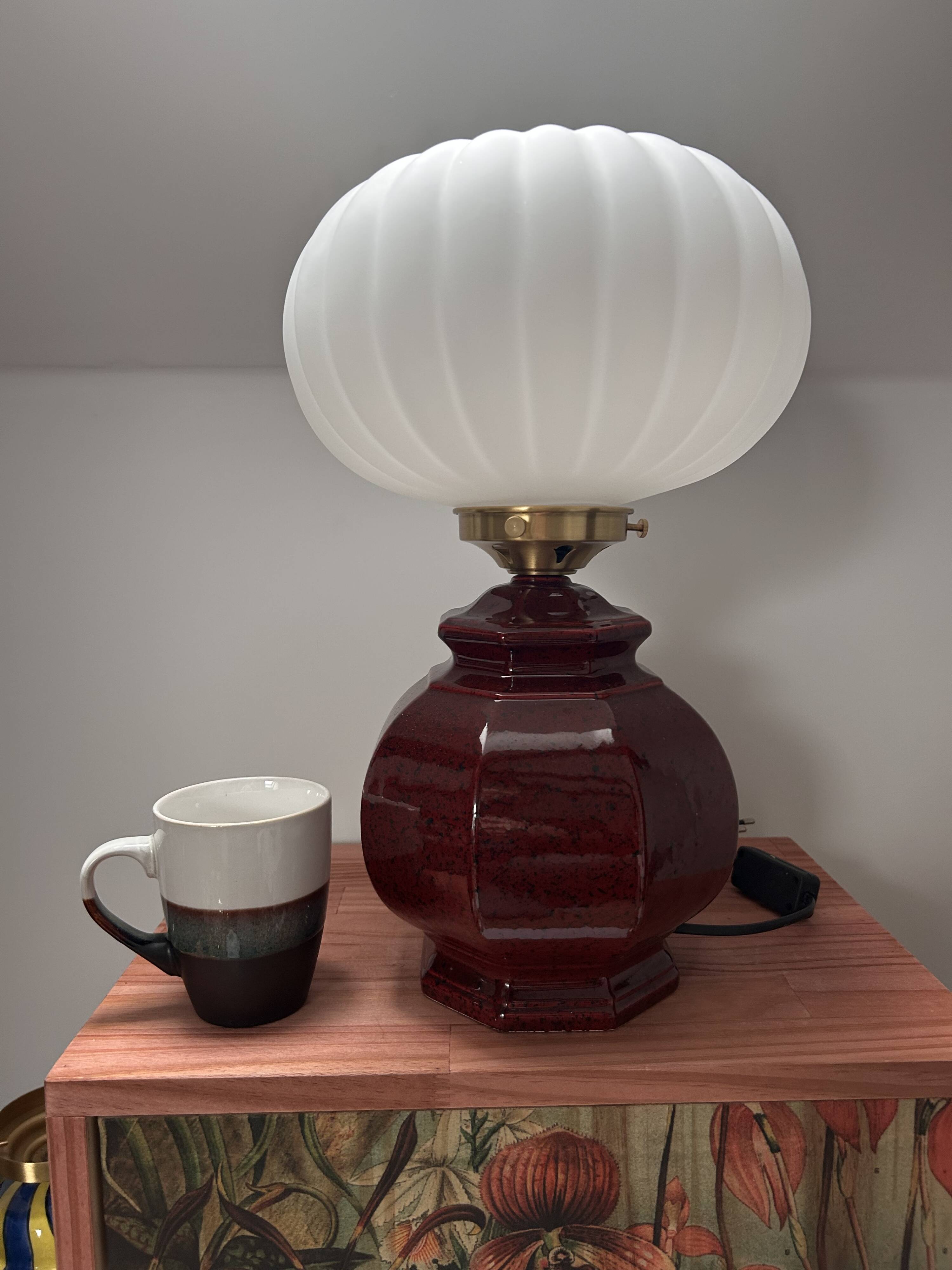 Vintage pleated opaline globe table lamp