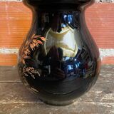 Antique st clement vase black ceramic painted decor vintage