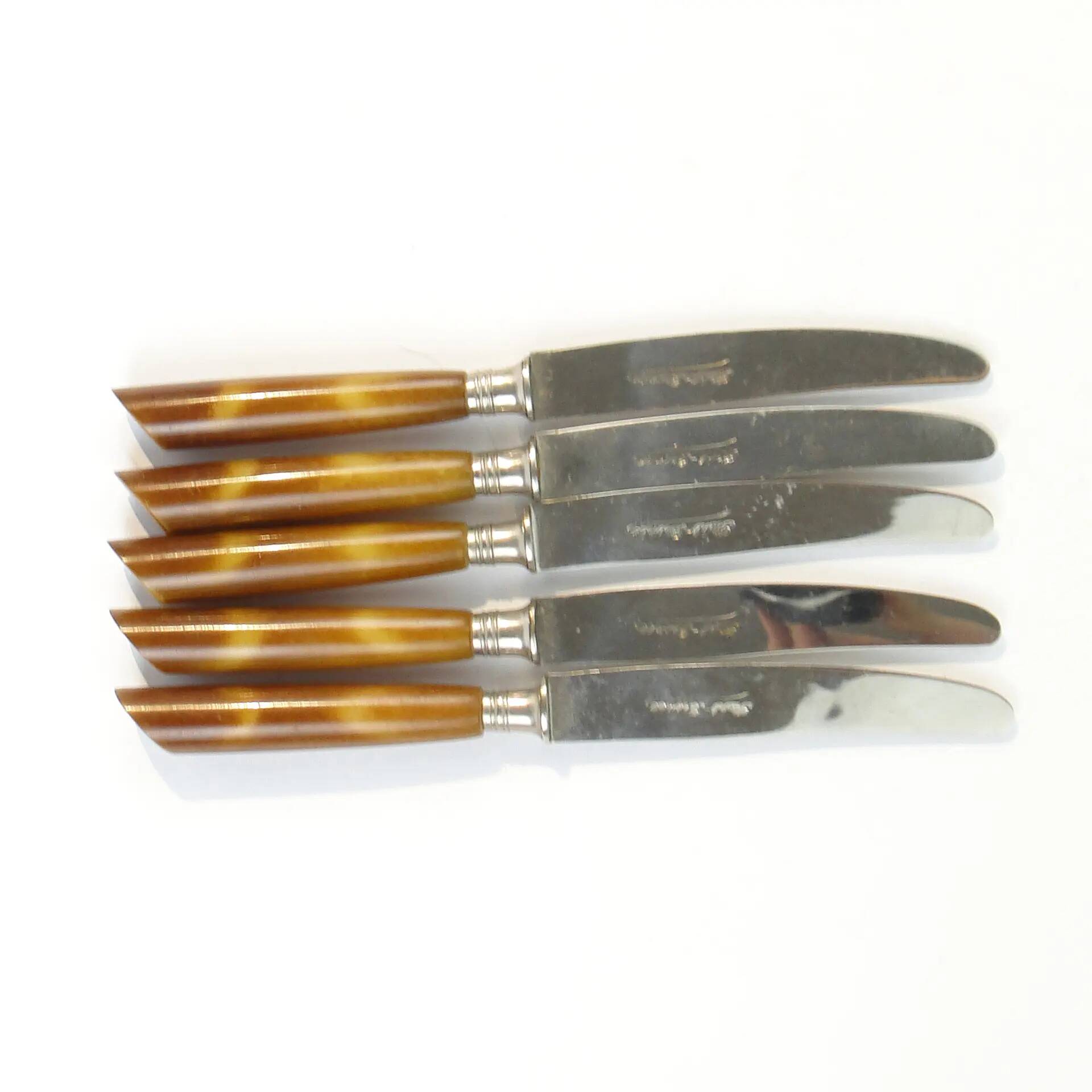 Set of knives, mid-century modern, brown bakelite, Sweden, 1950s