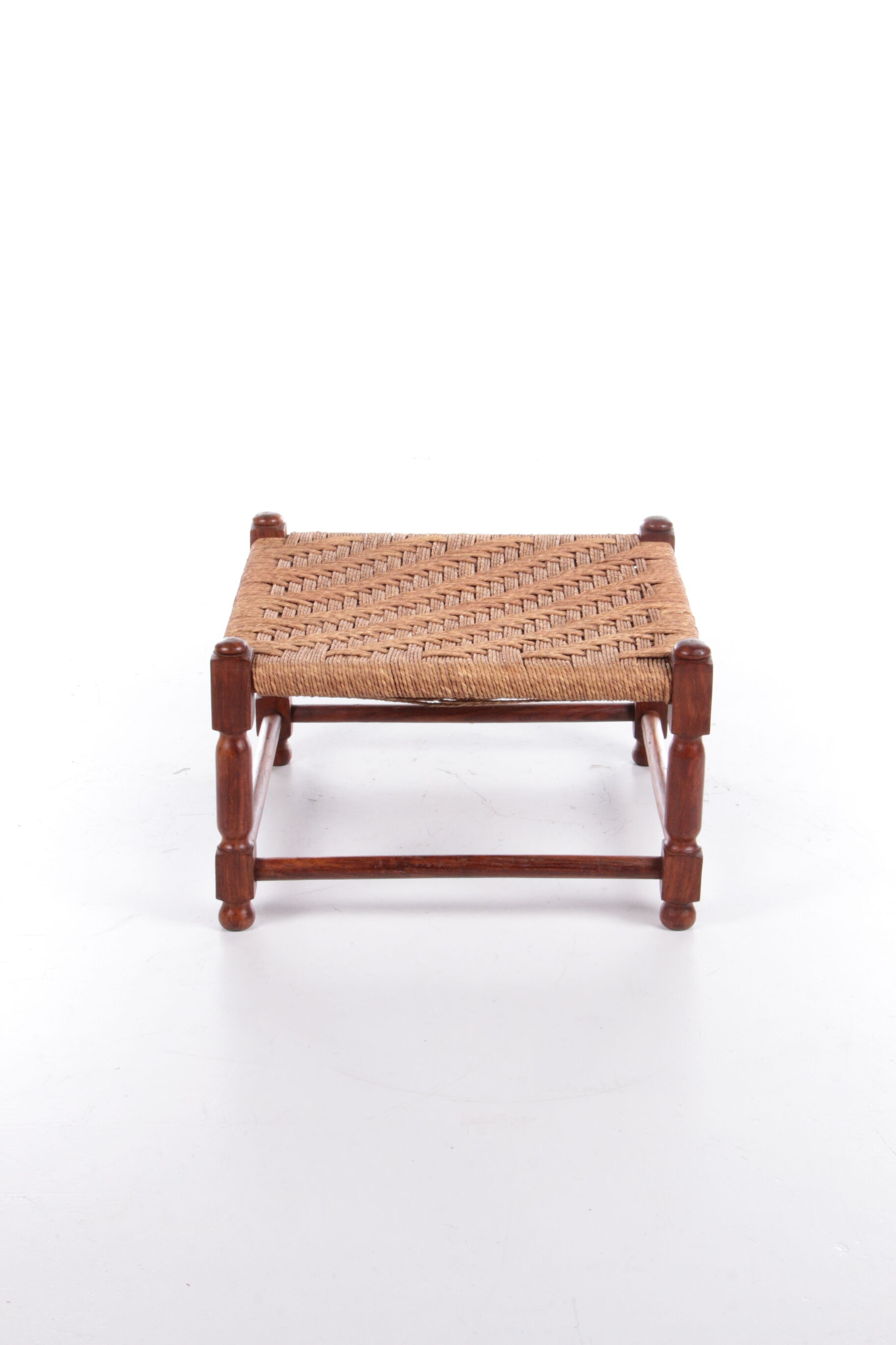Vintage Brutalist stool or footstool made of jute rope, 1960s