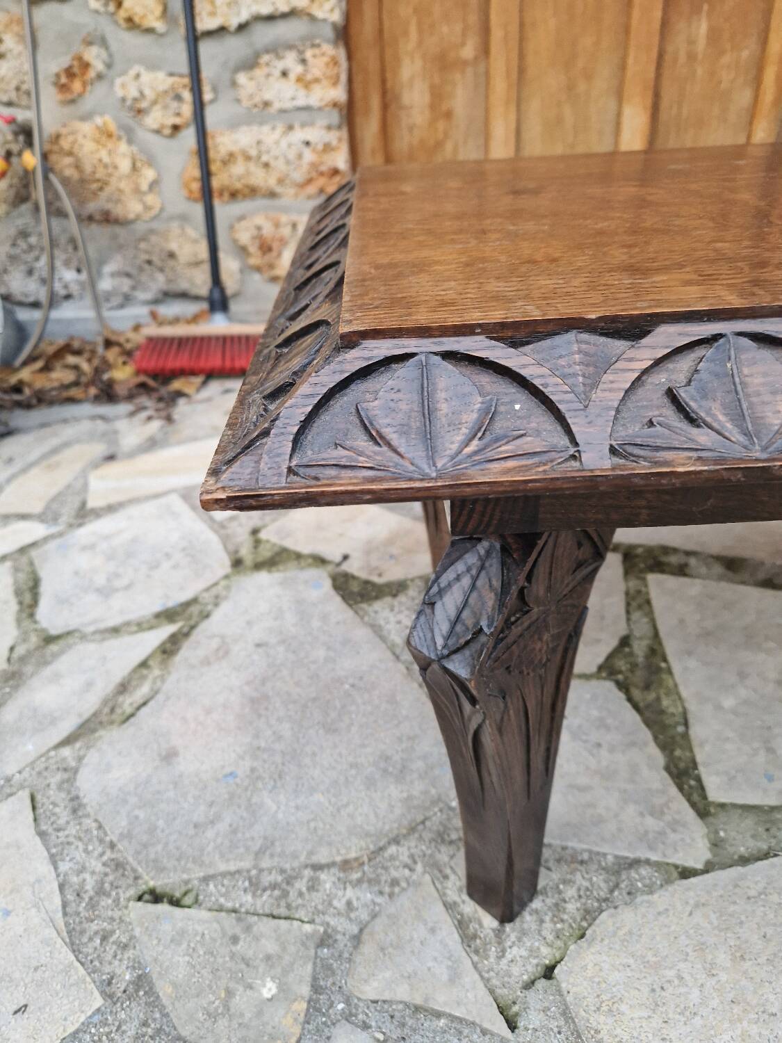 Brutalist coffee table in sculpted oak