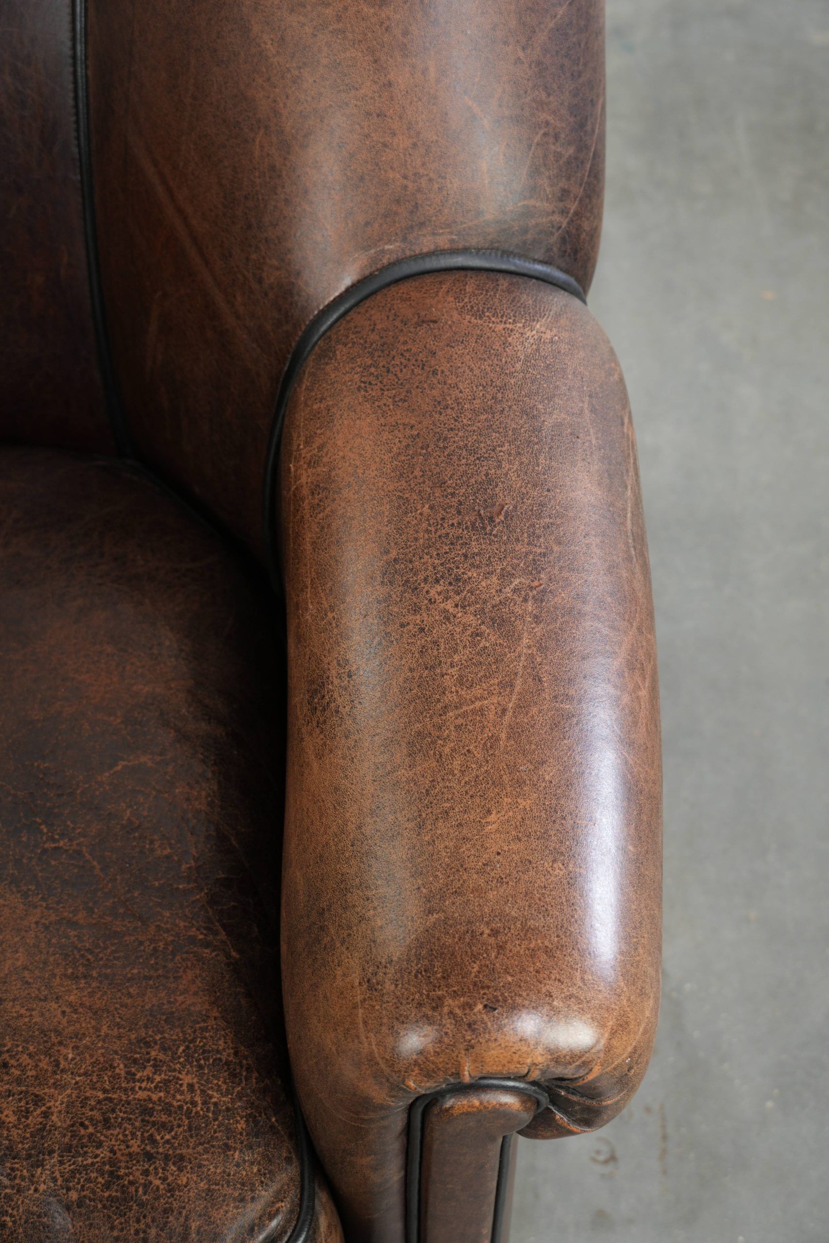 Vintage sheepskin armchair with a unique design and timeless appearance