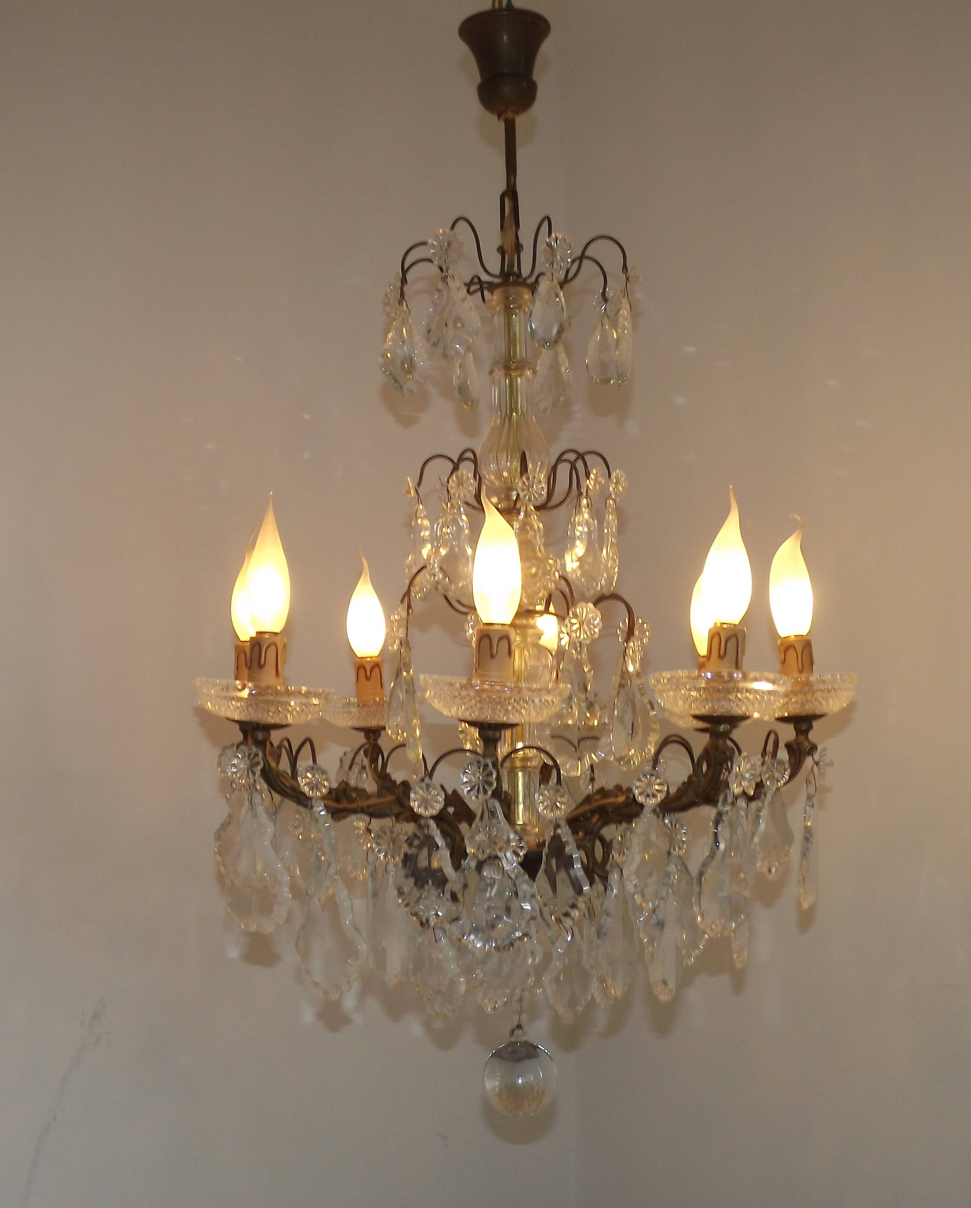Lustre Rococo 8 lights in glass and antique bronze crystal 5199