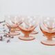 Set of 6 walking glasses in pink crystal, vintage, 1950, mid century