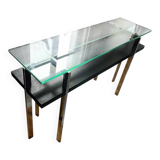 70s glass and stainless steel console
