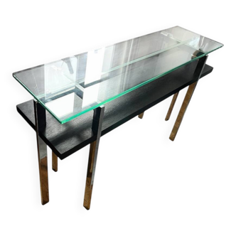 70s glass and stainless steel console