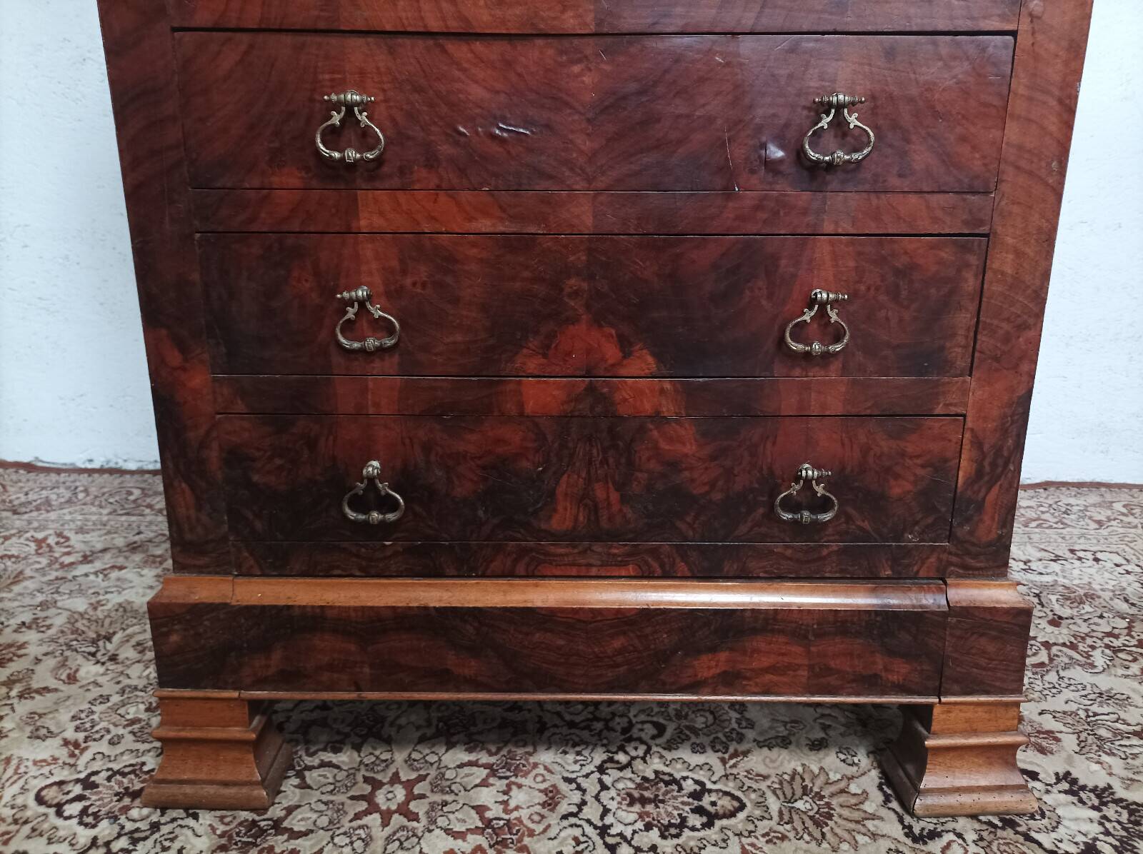 Louis Philippe secretary in oak and walnut burl.