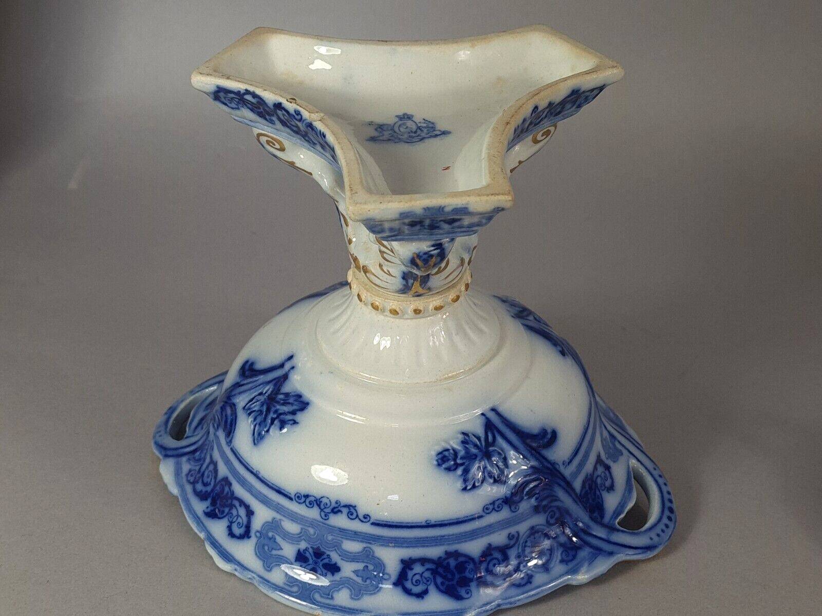 Beautiful covered tripod compote dish in blue and gold earthenware from the late 19th century SC