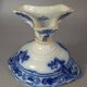 Beautiful covered tripod compote dish in blue and gold earthenware from the late 19th century SC