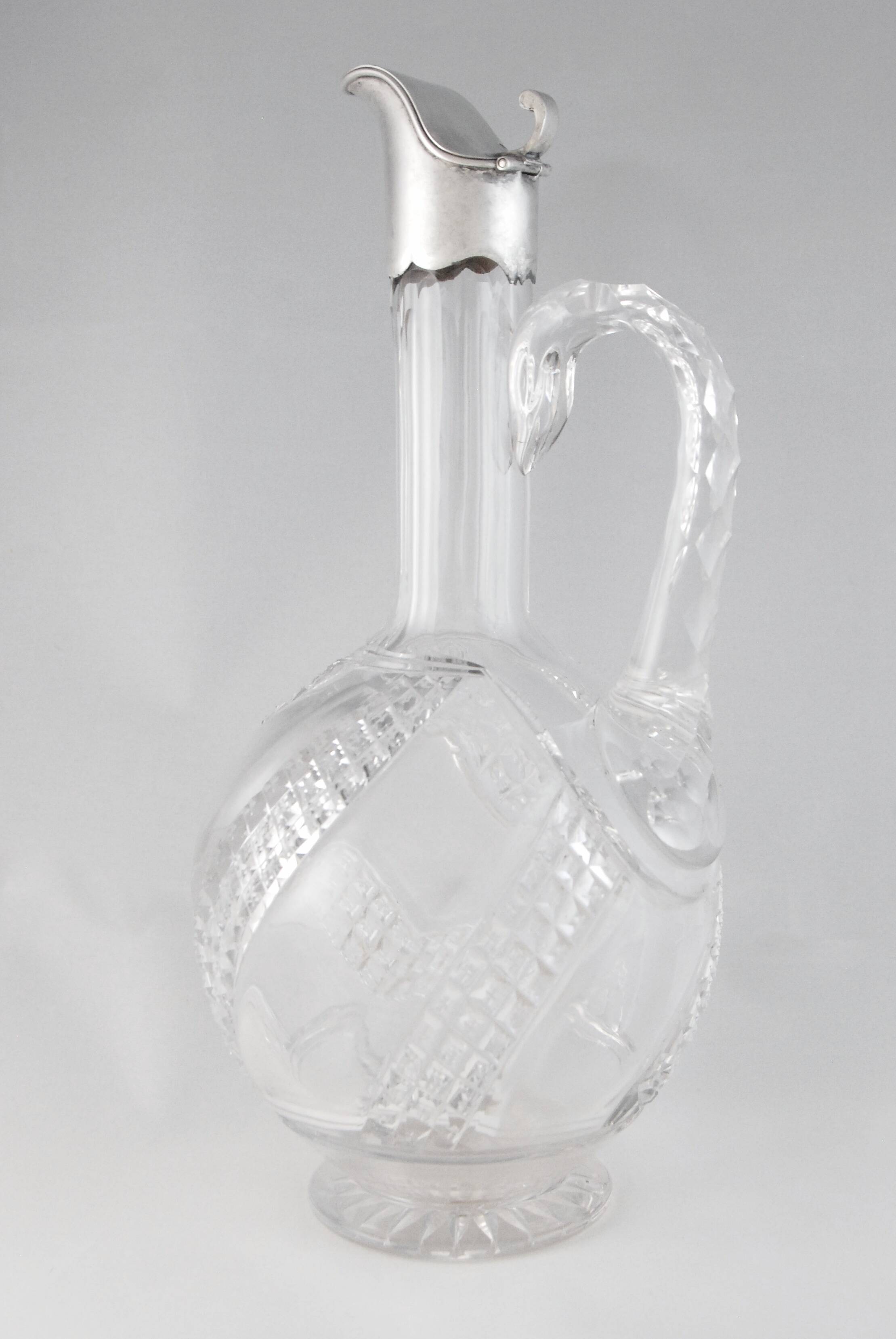 Baccarat - cut crystal ewer carafe mounted in solid silver