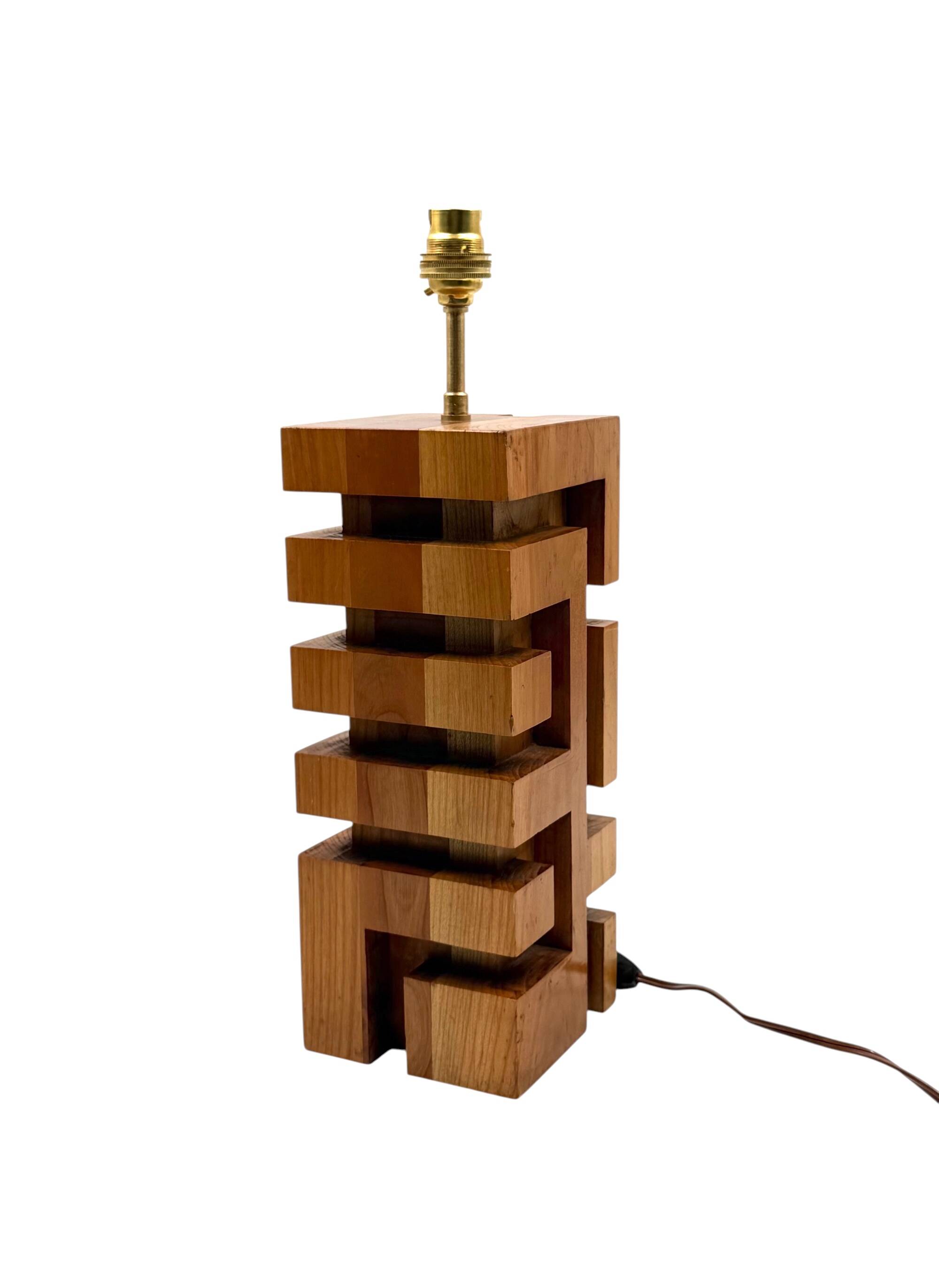 Hollywood regency wood table lamp, France 1970s