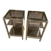 2 bedside tables, end tables in brass and smoked glass, Maison Jansen 70.