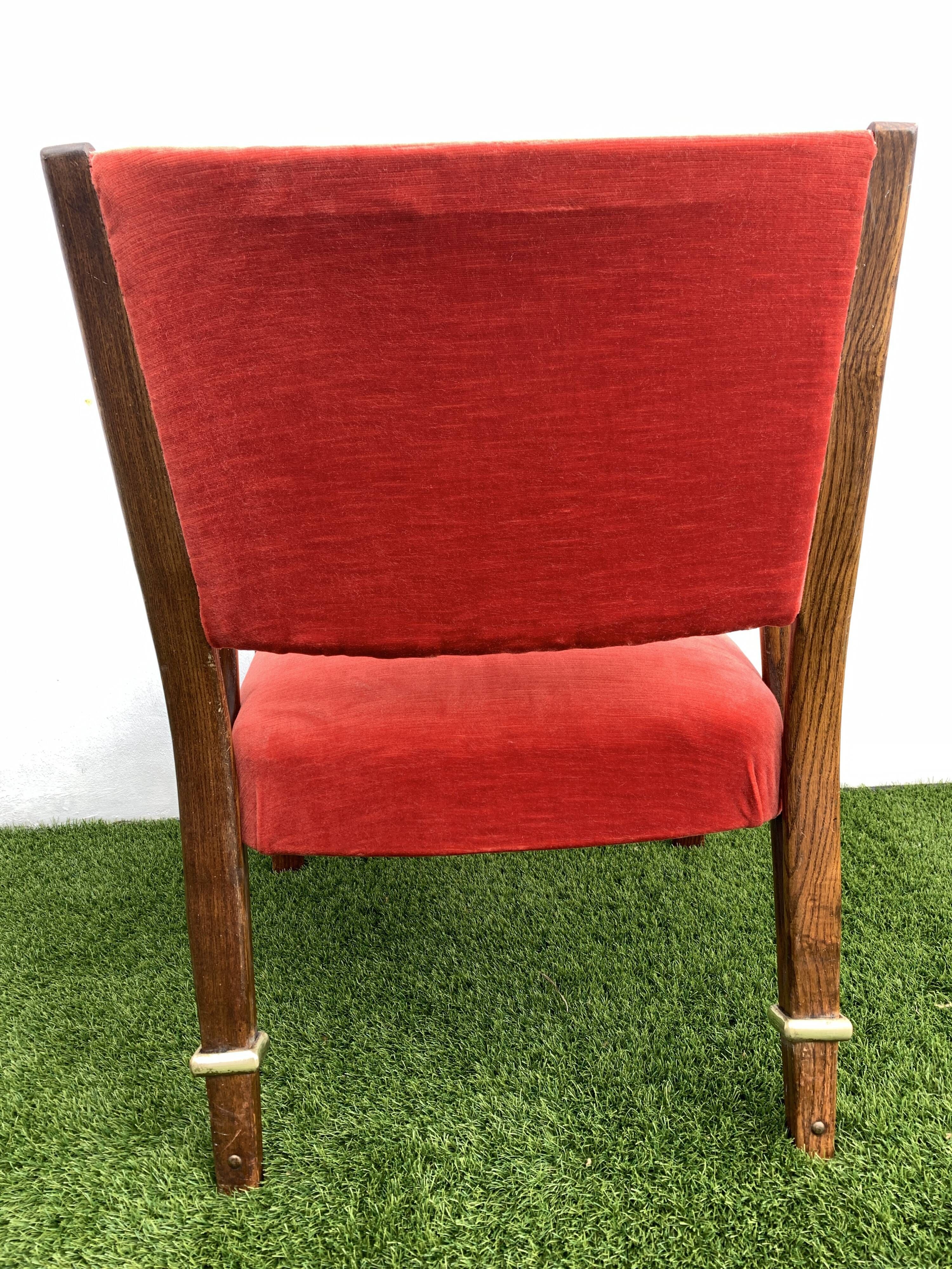 Hugues Steiner armchair, bow-wood model, curved wood and velvet, 1950