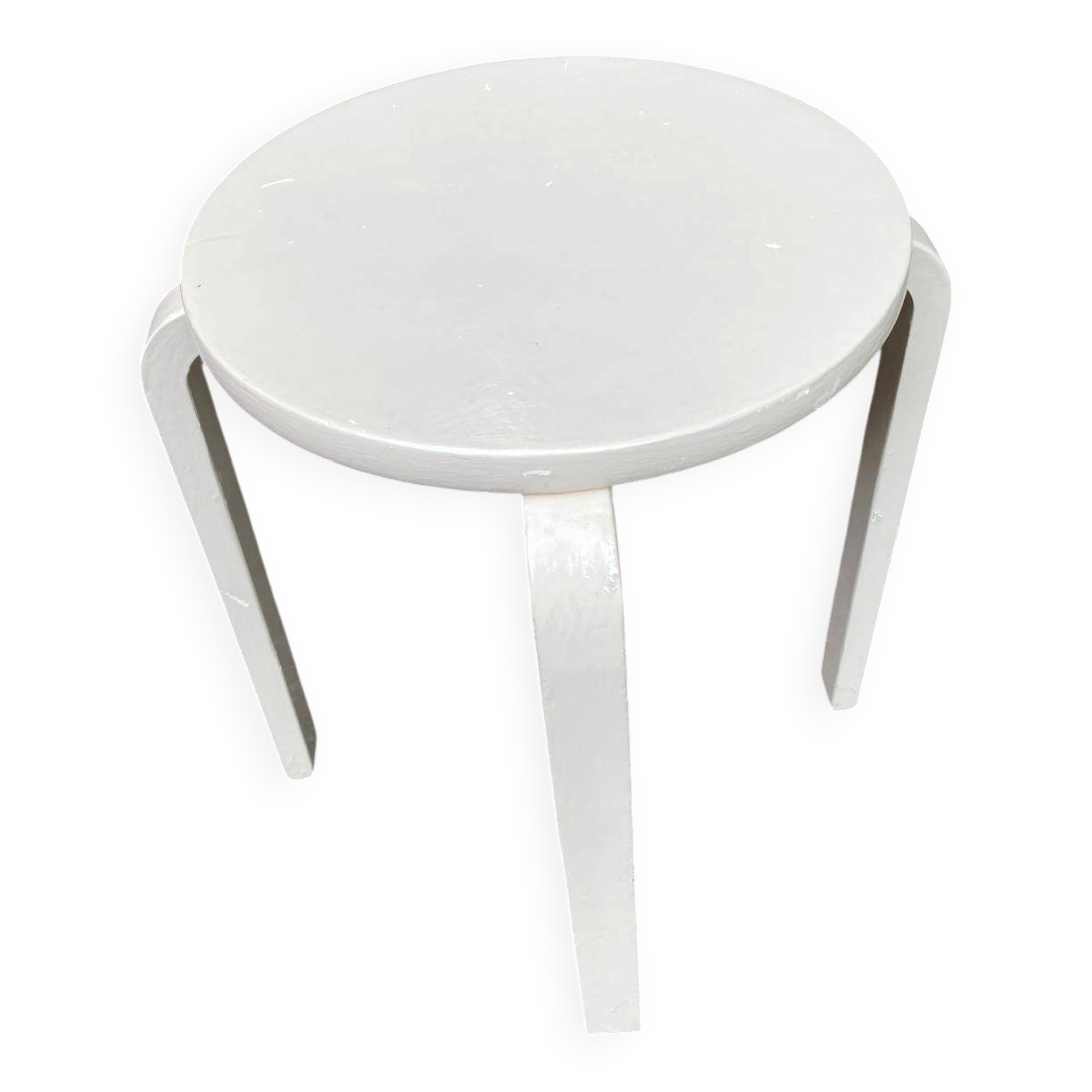 Tabouret en bois massif peint en beige