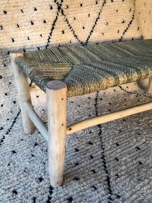 Moroccan bench in solid wood and natural wickerwork