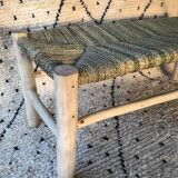 Moroccan bench in solid wood and natural wickerwork