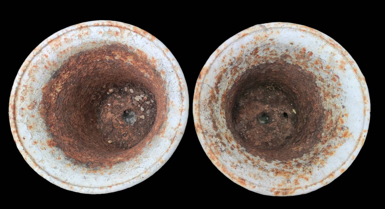 Series of 4 old cast iron vases