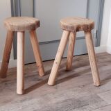 Pair of brutalist stools raw wood