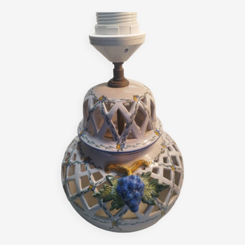 Openwork lamp base from the Art Malicorne earthenware factory