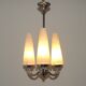 French Mid-Century 3-Light Silver Metal Chandelier with Glass Cone Shades