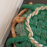 Plat en faience tressee feuilles de vigne ceramique ancienne xxe