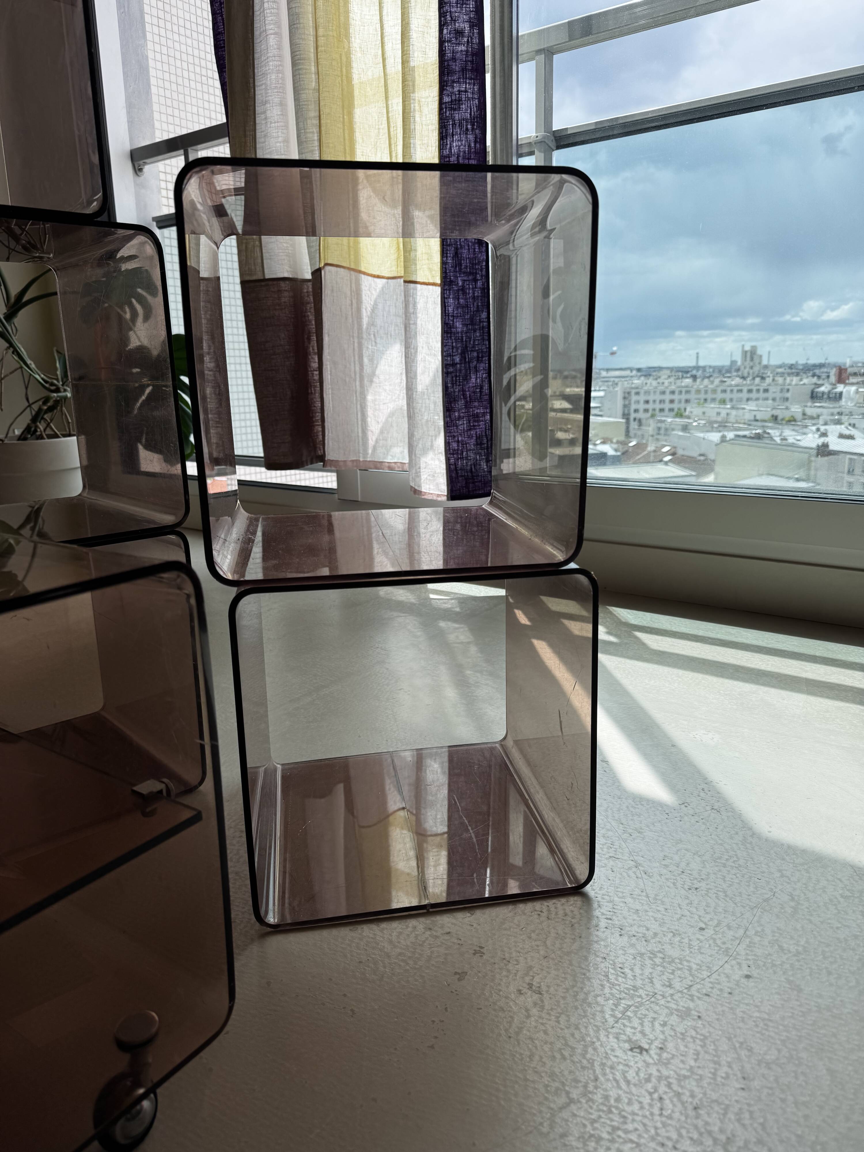 Set of 6 vintage smoked plexiglass modules – 70s/80s – Roche Bobois style