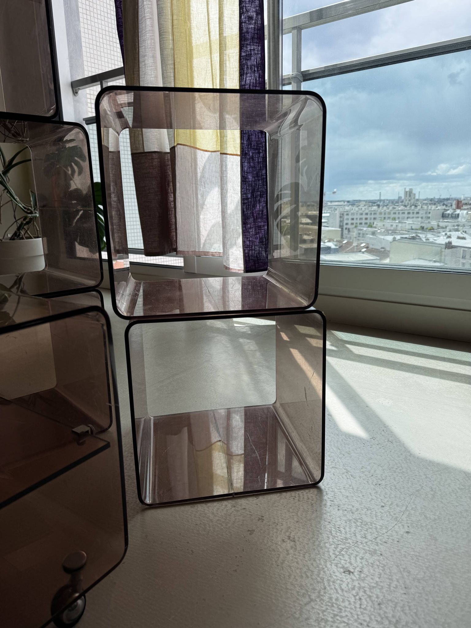 Set of 6 vintage smoked plexiglass modules – 70s/80s – Roche Bobois style
