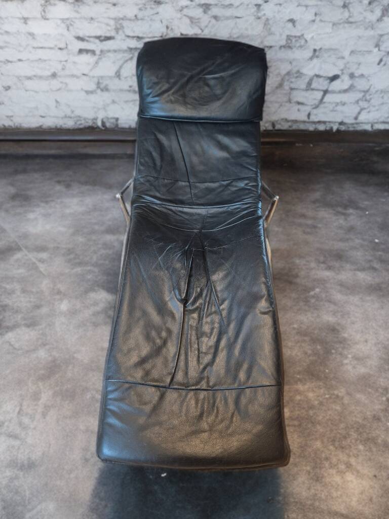 Scandinavian black leather lounge chair, 1980